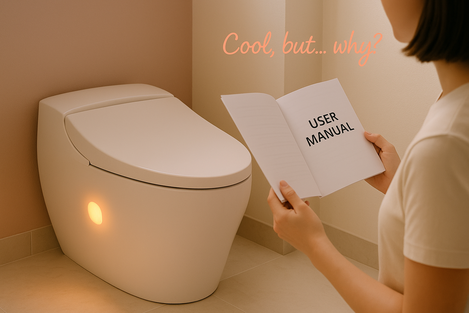 funny image of a person reading a manual for a smart toilet